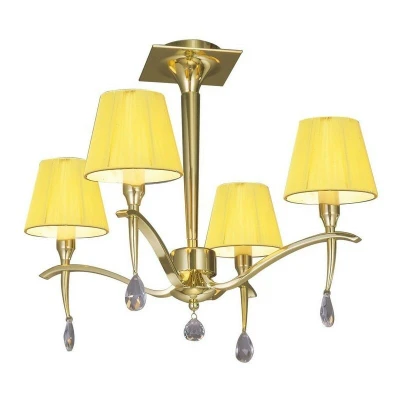 Image of Siena Semi Flush Ceiling Round 4 Light E14, Polished Brass with Amber Cream Shades And Clear Crystal