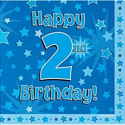 Image of Oaktree Happy 2nd Birthday Blue 33cm x 3 ply Napkins 16pcs