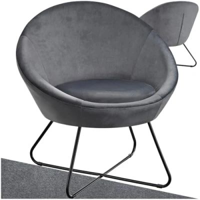 Image of tectake® Armchair in Scandi Style with Velvet Look Cover &amp; Curved Backrest, Accent Chair Soft Padding, Sturdy Steel Frame Floor Friendly Clips, Ideal as Living Room Bedroom Anthracite