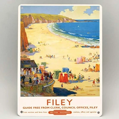 Image of Inga FILEY RAILWAY POSTER METAL SIGN YORKSHIRE LNER SEASIDE VINTAGE RAIL TRAVEL TIN 8x12 inches