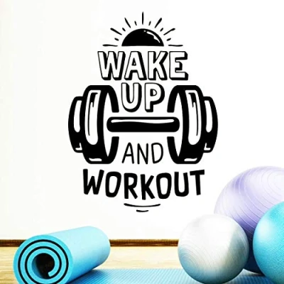 Image of Wake up Workout Wall Art Stickers Fitness Boxing Home Gym Sticker Decor Motivational Poster Quote Vinyl Decal Weights Inspirational Artwork Exercise Crossfit