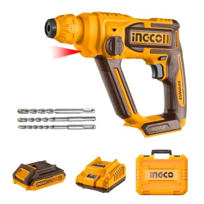 Image of INGCO Cordless Rotary Hammer 20V Lithium Ion Drill 850RPM, 1.5J, 5100BPM with 1Pcs 2.0Ah Battery and Charger CRHLI201681