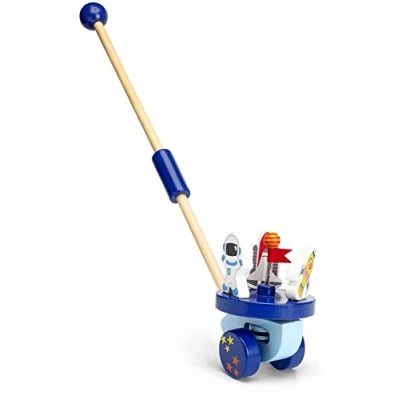 Image of Mousehouse Gifts Space Rocket Push Along Wooden Toy for Baby or Toddler