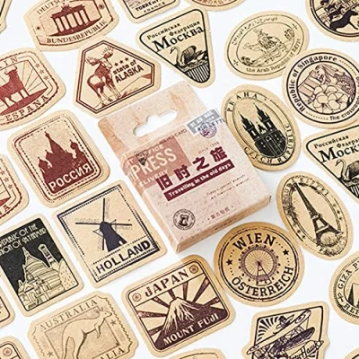 Image of 46pcs/Box Vintage Travel Stickers Kraft Decorative Adhesive Label Sealing Scrapbooking Diary DIY Albums