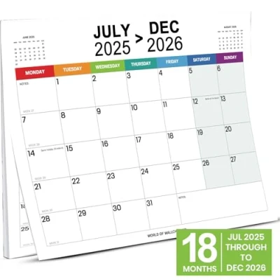 Image of Wall Calendar 2025 2026 18 Month Landscape Full Year Planner July December