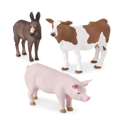 Image of Terra by Battat Farm Animals Animal Figurines Set of 3 Donkey, Cow and Pig Pretend Play Toys for Kids Year + AN2811Z