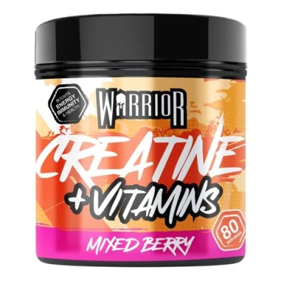 Image of Warrior Creatine Monohydrate Powder + Vitamins 360g Performance &amp; Recovery Pure Micronised Multivitamin Nutrition Blend Vitamin A, B12, C, D, E, Magnesium, Iron, Zinc 80 Servings (Mixed Berry)