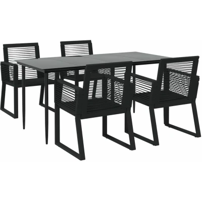 Image of vidaXL 5 Piece Garden Dining Set Black PVC Rattan