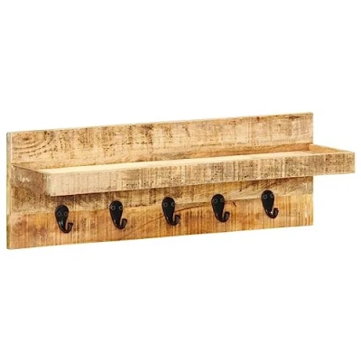 Image of vidaXL Wall Mounted Coat Rack Solid Rough Mango with 5 Hooks and a Shelf for Storage 60x15x20 cm