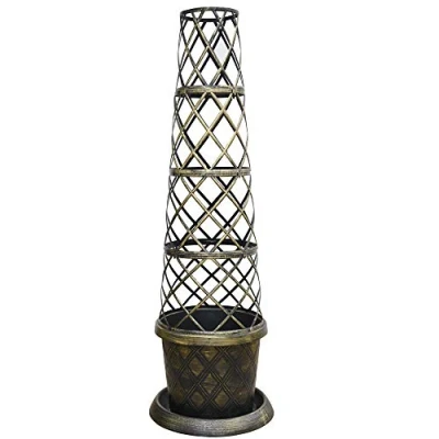 Image of Tower Pot Kit Large Patio Saucer Matching Lattice Style Frame Stunning Black Burnt Gold Effect Ideal Planting Climbing Flowers Vines Vegetables 1 x By Thompson and Morgan