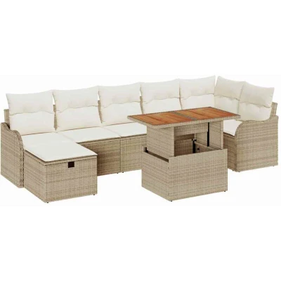 Image of Garden Sofa Set with Cushion Manual Pillow 8 pcs Beige Poly rattan vidaXL