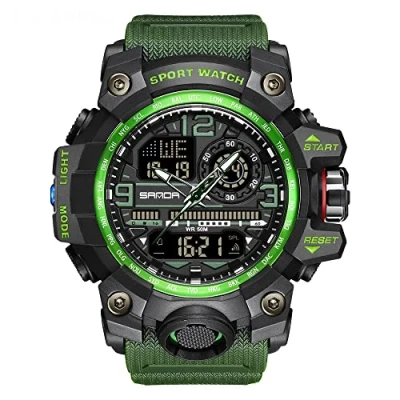 Image of AIMES Men&#039;s Watches Sports Outdoor Waterproof Military Wrist Watch Tactical Date Multi Function Large Face LED Alarm Stopwatch for Men, 3133 Green, Sport Casual Fashion Dress