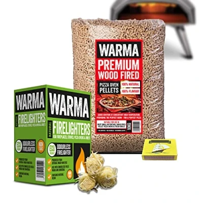 Image of 1 x 10kg Premium Pizza Oven Wood Pellets Bundle Box of Eco Wool Firelighters &amp; Matches For Ooni Uuni Nero Dellonda Outdoor Garden Cooking Pellet Stoves Fired Ovens Grills
