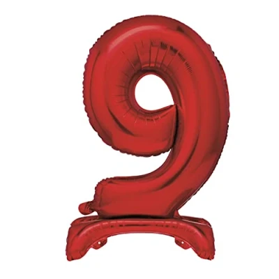 Image of Unique 13429 Giant Standing Foil Number 9 Balloon 76 cm Red