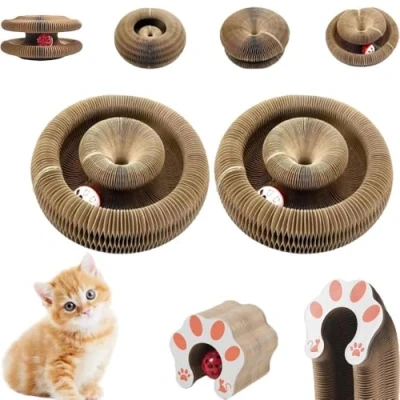 Image of Kitten Curl,Kitten Curl Toy,Kitty Curl,Marlene&#039;S Pet Shop,Cat Toy,Foldable Accordion Cat Toy,Cat Toy with Ball,Magic Organ Scratch Board Bell Ball (2pcs)