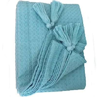 Image of Ragged Rose 140 cm x 180 Waffle Throw Versatile Indoor &amp; Outdoor Weave Cotton with Corner Tassles Throws for Sofa Bed