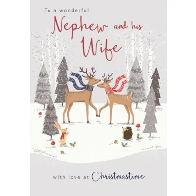 Image of Piccadilly Greetings Character Christmas Card, Couple Nephew &amp; Wife, 2 deer 8 x 6 inches