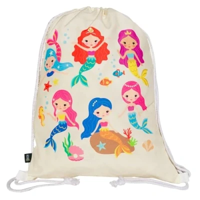 Image of HECKBO kids mermaid gym drawstring bag 40x32cm 12.6&quot; x 15.8&quot; Lightweight string kindergarten daycare crèche school football children girl boy backpack, sports bag, fabric