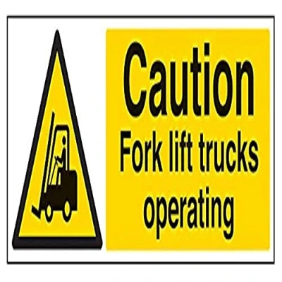 Image of V Safety Caution Fork Lift Trucks Operating Warning Sign 450mm x 150mm 1mm Rigid Plastic