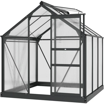 Image of Outsunny Polycarbonate Walk In Garden Greenhouse Aluminium Frame w/Slide Door845 058GY
