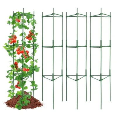 Image of VEVOR 4 Packs Tomato Cages for Garden, 63 inch Trellis Plant Stakes Support, Stackable Tall Support Cage, Raised Garden Bed, Vegetables Flowers and Climbing Plants