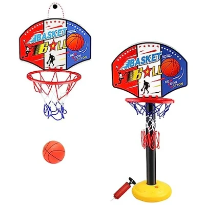 Image of Koolbitz Kids Basketball Hoop and Stand Adjustable Height with Ball Pump for Bedroom Indoor Outdoor Activity Game