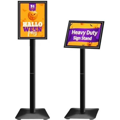 Image of VAIIGO A4 Poster Sign Stand, Adjustable Menu Notice Display Stand with Heavy Duty Cast Iron Base, Floor Standing Holder for Poster, Advertising, Sales, Signage Snap Frame Black