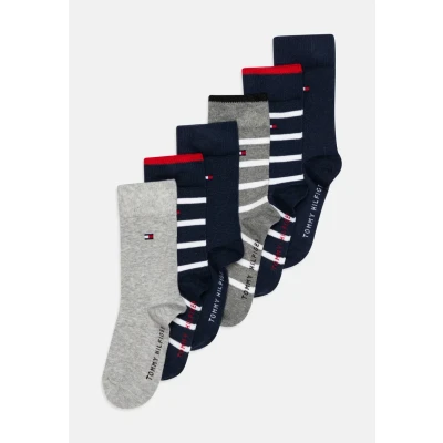 Image of Tommy Hilfiger KIDS Breton Stripe Unisex 6 PACK Socks for kids, Size: 9K 11.5K, Black/grey