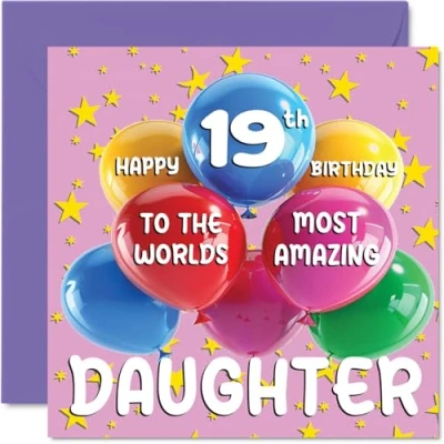Image of 19th Daughter Birthday Card World&#039;s Most Amazing Happy for from Mum Dad, 145mm x Age 19 Nineteen Greeting Cards