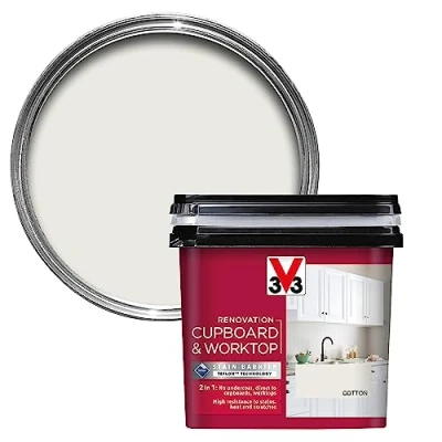 Image of V33 Renovation Cupboard &amp; Worktop Paint Cotton 750ml No Undercoat Durable Finish High Resistance To Water, Stains Scratches Washable Resistant Cleaning Products