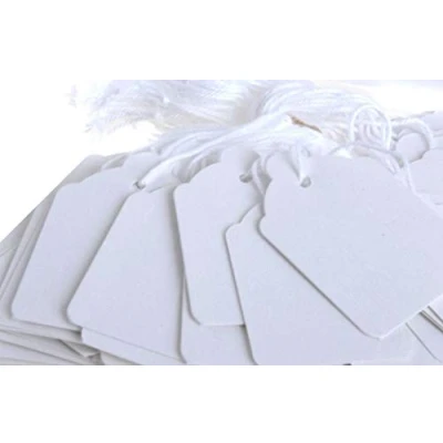 Image of 100 Pure White Strung String Gift Jewellery Price Tags Tie On Labels 24mm 37mm C 24