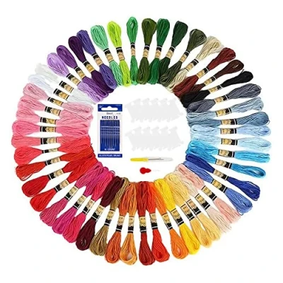Image of Embroidery Threads,50 Skeins Per Pack Floss Cross Stitch Thread Friendship Bracelets Craft Floss,with Needles,Floss Bobbins(50 Colors)