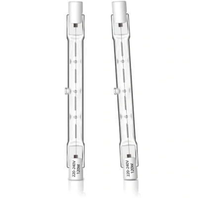 Image of Unibulb Halogen Floodlight Light Bulb R7S J118 118mm Linear 2250 lumens 120W 2900K (Warm White) Dimmable Pack of 2
