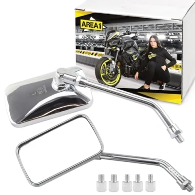 Image of Area1 Chrome Motorcycle Mirror Custom Retro Vintage Chopper Rear View Set E Approved 2 x M10 Right Hand Thread