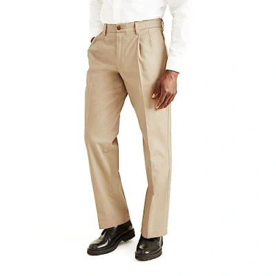 Image of Dockers Men&#039;s Classic Fit Signature Khaki Lux Cotton Stretch Pants Pleated (Regular and Big &amp; Tall) Casual, Timberwolf, 34W / 34L