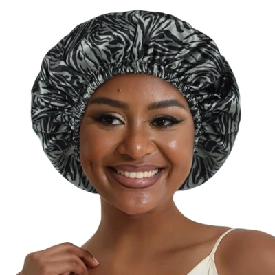 Image of Hat Hut Satin Bonnet Silk for Sleeping Hair Cap Curly Wrap Reversible (Stripe)