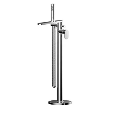 Image of nuie BIN321 Binsey Modern Bathroom Round Freestanding Bath Shower Mixer Tap with Side Action Lever Handle and Kit, 880mm, Chrome