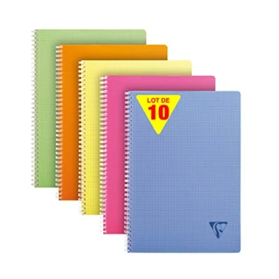 Image of Clairefontaine Ref 328125C Linicolor Wire bound Notebook (50 Sheets) A4 Size, 90gsm Brushed Vellum Paper, Polypro Cover, Squared Ruling Assorted Colours (Pack of 10)