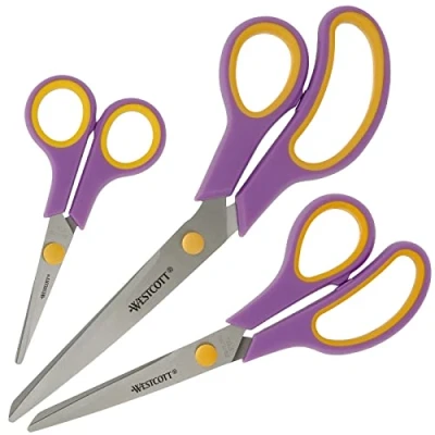 Image of Westcott Easy Grip Scissors 3 Pieces Cassis Set of Universal with Comfort Extra Sharp &amp; Durable Stainless Steel Blade for Crafting, Household Office N 90029 00