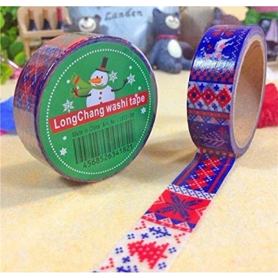 Image of HAND ® Fun Wrapping Paper Tape 15mW (No.1 tartan blue &amp; red 5 meters) Pack of 2 Rolls