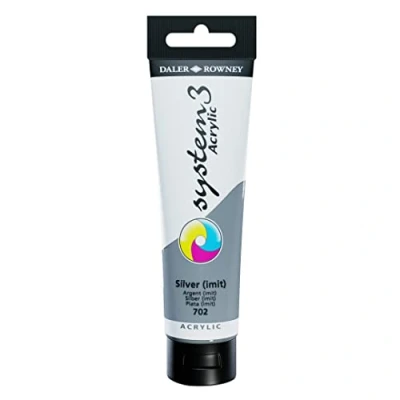 Image of Daler Rowney System3 Acrylic Paint, Plastic Tube, 5.07oz 150 ml, Silver Imitation