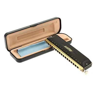 Image of East top Chromatic harmonica C Key, 16 Holes 64 Tones Mouth Organ for Adults, Professionals and Students (BK)