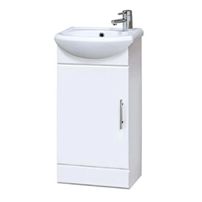 Image of Nuie NVS100 Mayford Modern Bathroom Floor Standing 1 Door Cloakroom Vanity Unit with Tap Hole Basin, 420mm x 780mm, Gloss White, 420mm290mm, Set of 2 Pieces