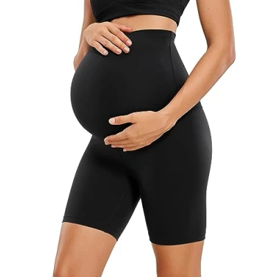 Image of CRZ Yoga Women&#039;s Butterluxe 6&quot; Maternity Shorts Over The Belly Bump Sports Biker Pregnancy Leggings Black 8