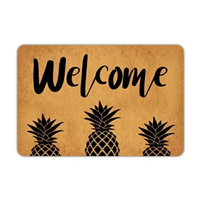 Image of Door Mats Outside Welcome Mat Pineapple Rubber Non Slip Backing Funny Doormat Indoor Outdoor Rug Front 23.6&quot;(W) X 15.7&quot;(L)