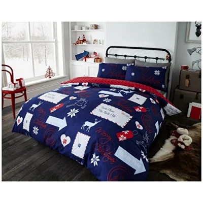 Image of GC GAVENO CAVAILIA Reversible Snowflake Duvet Set, Xmas Bedding Double Bed Breathable Comforter Cover, Navy