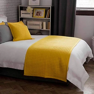 Image of Belledorm Crompton Quilted Jersey Bed Runner, Saffron, 70 x 220 Cm