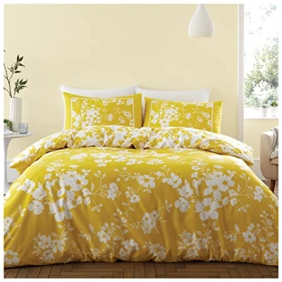 Image of GC GAVENO CAVAILIA Botanical Duvet Cover King Size, Reversible Floral Bedding Sets, 3Pcs Washable Comforter Covers, Yellow