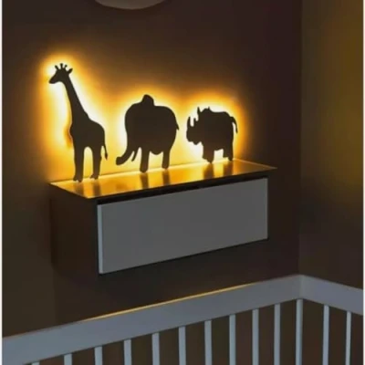 Image of Marco Paul Set of Three Animal Elephant, Rhino and Giraffe Night Lights Wall Mounted LED lamp for Bedroom Nursery Decoration Battery Light Kids