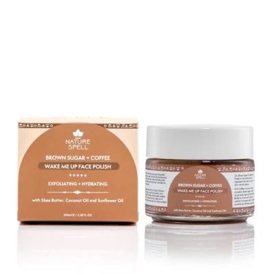 Image of Nature Spell Brown Sugar &amp; Coffee Face Scrub Exfoliator 100ml, Exfoliates Dead Skin Cells, Reduces Inflammation For Softer Smoother Skin, Made In The UK